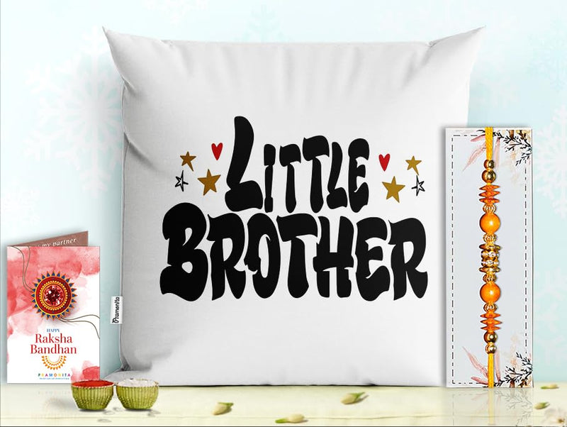 Pillow Rakhi for Brother with Gift - Rakhi with Rakhi Cushion with Filler Greeting Card- Rakhi for Brother, Gifts for Brother, Gifts for Rakhi, Gifts for Rakshabandhan Rakhi Gifts-PF-CU-14