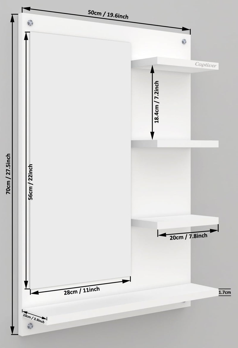 Captiver Blazza Small, Engineered Wood Wall Dressing Table Mirrors (50x11.7x70 cm, White) Bathroom Home Organizer Living Room Washbasin Bedroom Furniture
