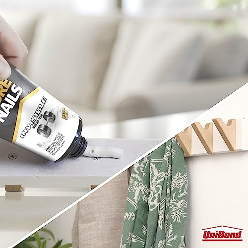 UniBond No More Nails Invisible, Heavy-Duty Clear Glue for Instant DIY mounting & repair jobs, Strong Glue for Wood, Ceramic, Metal, Concrete, Plaster, Brick etc, Interior use, no gun needed, 184g