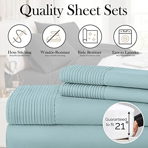 Twin, Sky Blue : Southshore Fine Linens - 3 Piece - Extra Deep Pocket Pleated Sheet Set, Twin, Sky Blue