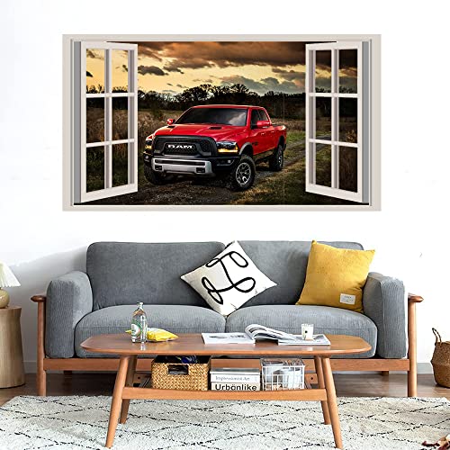 GADGETS WRAP Printed Wall Decal Sticker Fake Window Style Decal (90cm x 50cm) - Red Truck