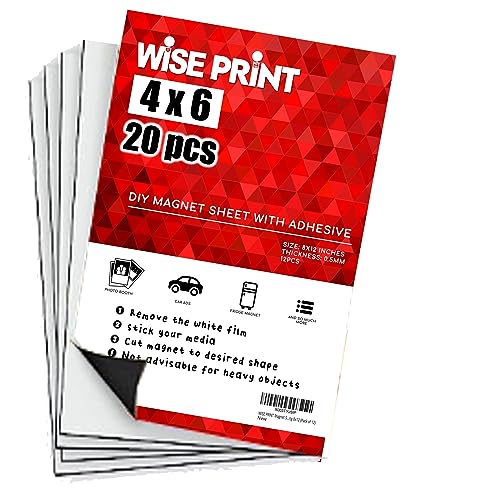 WISE PRINT Magnet Sheet with Adhesive Backing 4x6 (Pack of 20)