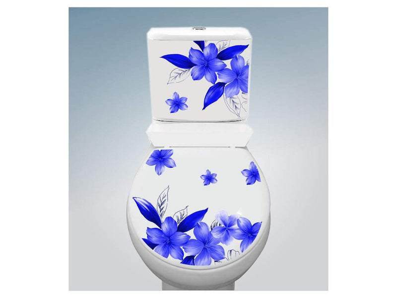 DivineDesigns™ Blue Lilly Flower Toilet Seat Sticker (Size :- 38 X 33 cm)