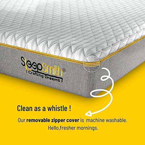 SleepSmith Premium Mattress, 3 Zoned Orthopedic Memory Foam Mattress, 8 Inch with 2 Pillows Graphite Infused Cloud Foam, Active Cooling White Mattress Combo Set, -75" X 60" x 6 Inches, (Queen Size)