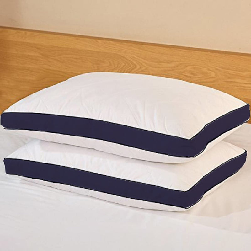 Linenovation Ultra Soft Pillow - Set of 2 - - 17 Inch X 27 Inch- White/Dark Blue