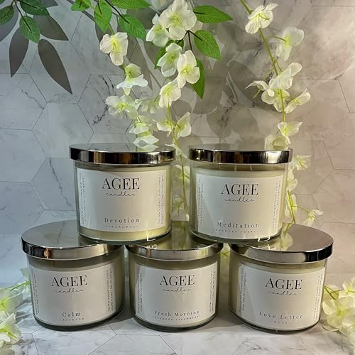 AGEE 3-Wick Scented Candle, 100% Soy Wax, Alcohol & Phthalate-Free, Clear Jar with Metal Lid, Richly Scented, 400g Net Weight, 45-Hour Burn Time (Simplicity - Vanilla)