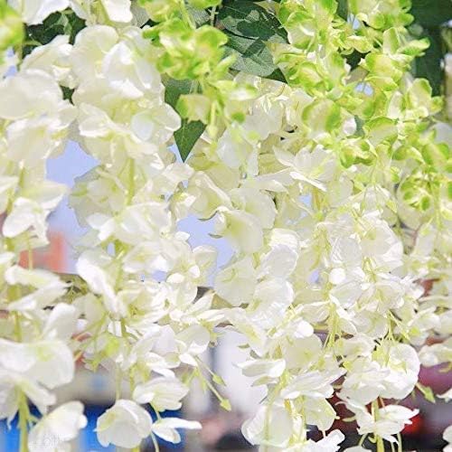 SVDK Pack of 12 Piece Artificial Vine Fake Pink, Purple & White Wisteria Hanging Garland Long Hanging Bush Flowers, String Home, Party Decor (4-Pink, 4-Purple, 4-White) - 45.00 Cm