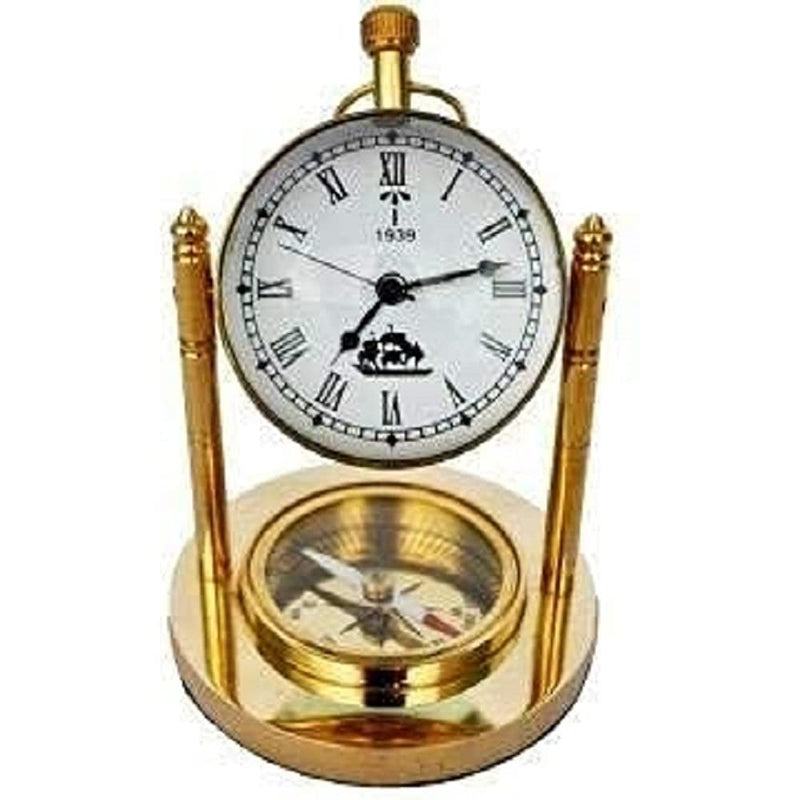 Vintage collection Brass Table Clock with Compass Clock.