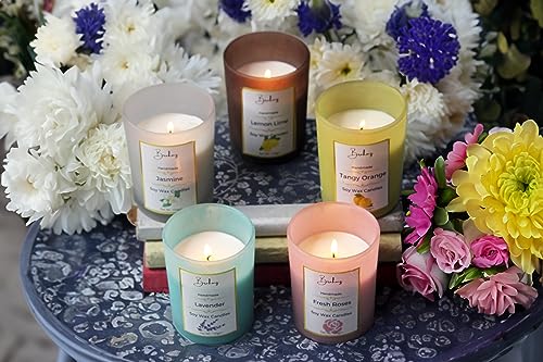 Brahmz Soy Wax Candle (Burn Time 30 hrs) in Glass Jar for Fragrance in Home and Office,Smoke Free Organic Candle, Handpoured Organic Candle (All 5 Combo)