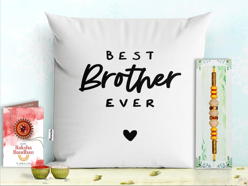 Pillow Rakhi for Brother with Gift - Rakhi with Rakhi Cushion with Filler Greeting Card- Rakhi for Brother, Gifts for Brother, Gifts for Rakhi, Gifts for Rakshabandhan Rakhi Gifts-PA-CU-12