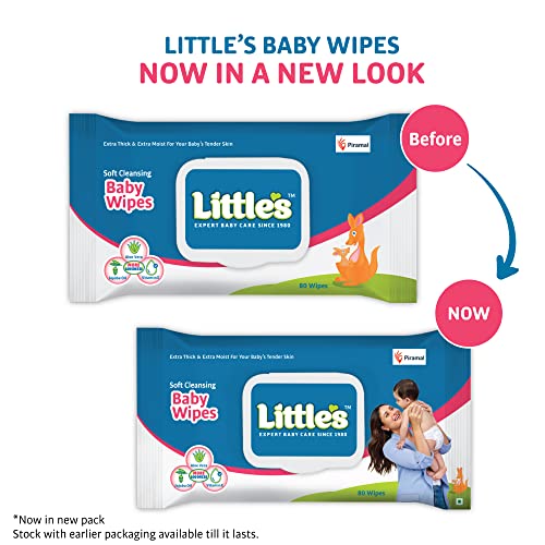 Little's Soft Cleansing Baby Wipes Lid, 80 Wipes (Pack of 2)