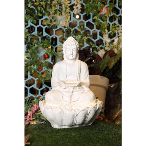 Shawshank Lotus Buddha Water Fountain Resin Fiberglass Water Fountain for Home Office Living Room Dcor with LED Lights and Pump