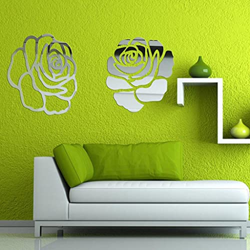 ATORSE® 3D Mirror Wall Stickers Flower Wall Decals Home Party Wedding Decor Silver H