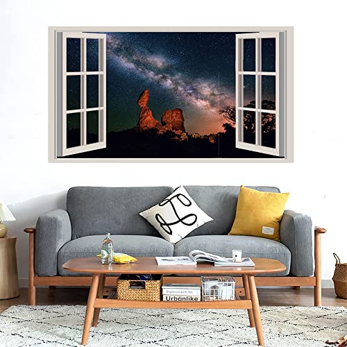 GADGETS WRAP Printed Wall Decal Sticker Fake Window Style Decal (90cm x 50cm) - Night View Stars