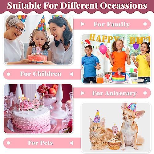 2.75" Large Pink Glitter Happy Birthday Candles Girls Number Candles for Birthday Cakes Sequin Numeral Princess Candle Number Birthday Cake Topper with 10 Long Thin Cupcake Candle for Party (Number 9)