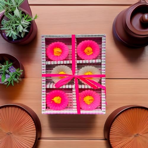 The Decor Affair Set of 6 Sunflower-Inspired Wax Floating Candles for Creating Ambiance in Your Home, Ideal for Diwali and New Year Gifting. (Pink)