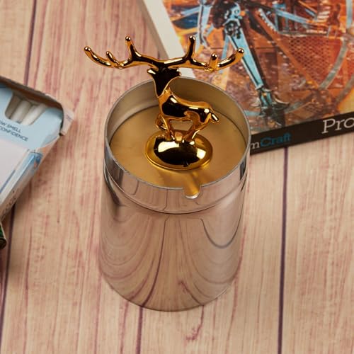 Ashtray,Moose Ashtray, Stainless Steel Home Ash Tray Set with Lid for Cigarettes, Cool Ashtray for Outside and Indoor Use, X-Large, Set of 1 (11487)