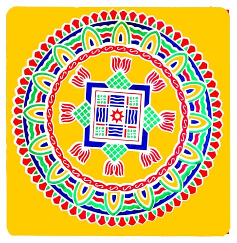 ABS HERBALS Vinyl Self-Adhesive Rangoli/Kolam Sticker ? Traditional Handmade Kolam Art/Design Sticker for : Pooja Room, Home Entrance, Tile, Floor, (Meroon:MM2,MP2 Pack of 4Pcs)