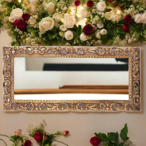 AESTHETIC DECOR (4x2.5 Wooden Carved Wall Mirror Frame Solid Wood, | with Out Mirror | Crown Pattern