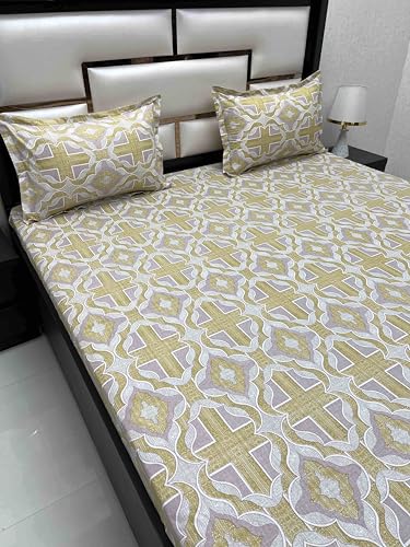 Pure Decor 100% Pure Cotton Velar Collection Super King Size Twill Fabric Bedsheet for Double Bed (108"X120") with 2 Pillow Covers PD 4380 - Ethnic, Brown