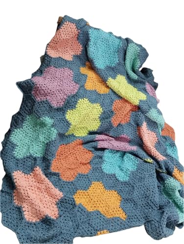 Crochet Handmade Throw Blanket 60"x50", Cotton Acrylic Blend, Lightweight, Ideal for Both Sofa and Ben, Indoor and Outdoor Usage