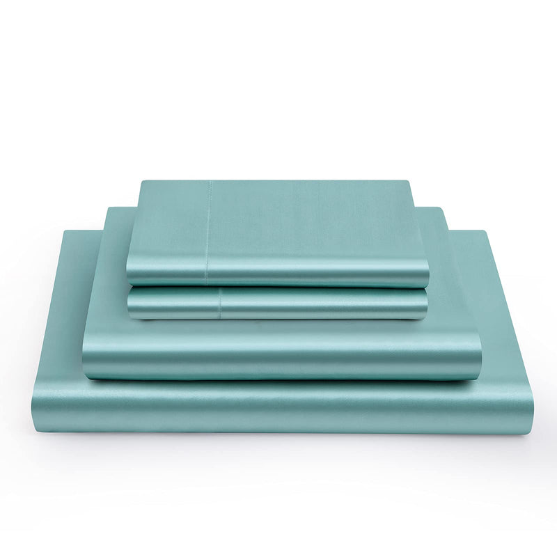 Vonty Satin Sheets Full Size Silky Soft Satin Bed Sheets Aqua Satin Sheet Set, 1 Deep Pocket + Fitted Sheet + Flat Sheet + 2 Pillowcases