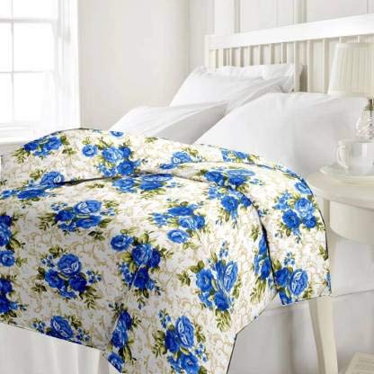 INDICUM Blue FlowerCotton Microfiber Double Bed Ac Blanket (85X100) Summer/Winter