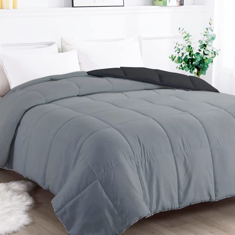 BSB HOME Microfiber Solid Reversible Soft AC Comforter Double Bed Blanket for Summer/All Season (Z Black & Grey, 200GSM, King Size, 90 x 100 inches)