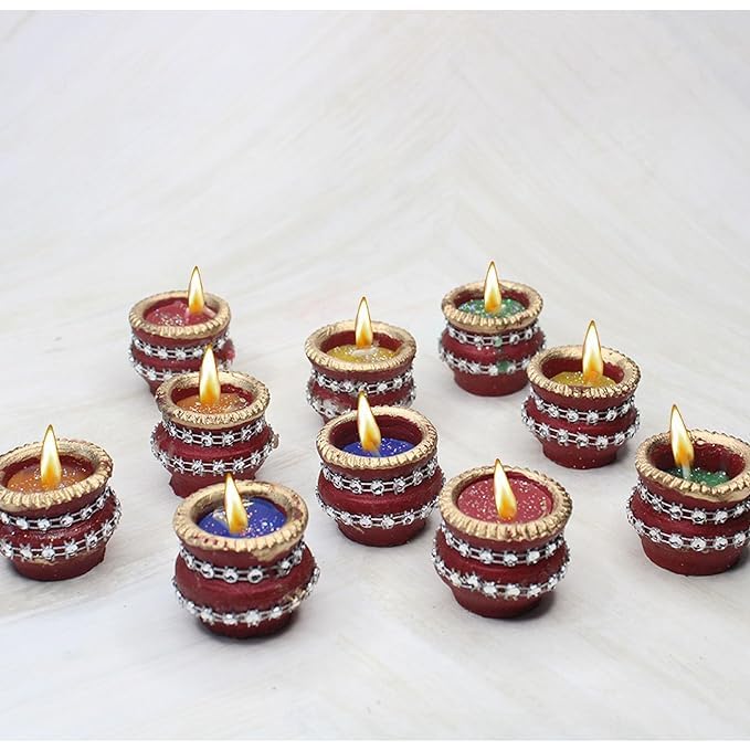 Confidence Set of 12 Matki Wax Candles with Decorative Tealight Glass Candle for Diwali Lighting/Gift Items for Home