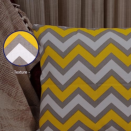 HOMEMONDE Throw Cushion Covers Premium Cotton Square Pillow Cover Printed Pillowcases Set Of 2 (Yellow Chevron, 16 X 16 Inches), 120 TC