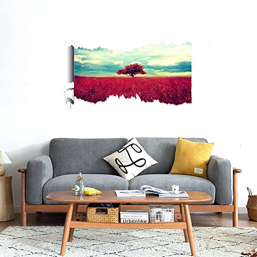 GADGETS WRAP Printed Wall Decal Sticker Scratched Paper Style Wall Decal (90cm x 50cm) - Lone red Tree