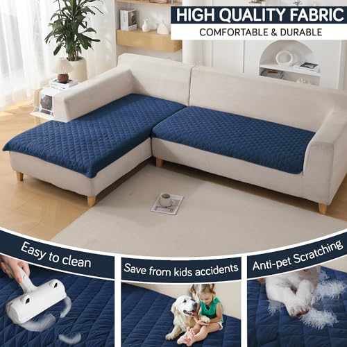 HOKIPO Quilted Waterproof Sofa Cover Mats for L Shape and 1/2/3 Seater Sofa. Make Your Own Sofa Cover Set, Mat Length 81(D) x 110(L) cm, Navy Blue (AR-4965-W4)