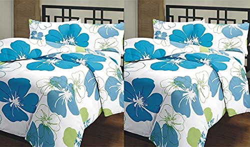 CK CREATION 100% Reversible Single Bed Dohar Combo Microfiber, Polycotton Set of 2 Pc (Big Blue Flower-)