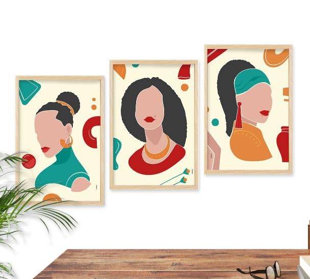 SAF paintings BOHO Set of 3 Modern Art Premium Brown frame Bohemian Painting for Wall Decoration Digital Reprint 19.5 inch x 13.5 inch Bohemian Painting (With Frame, Pack of 3) B184M3