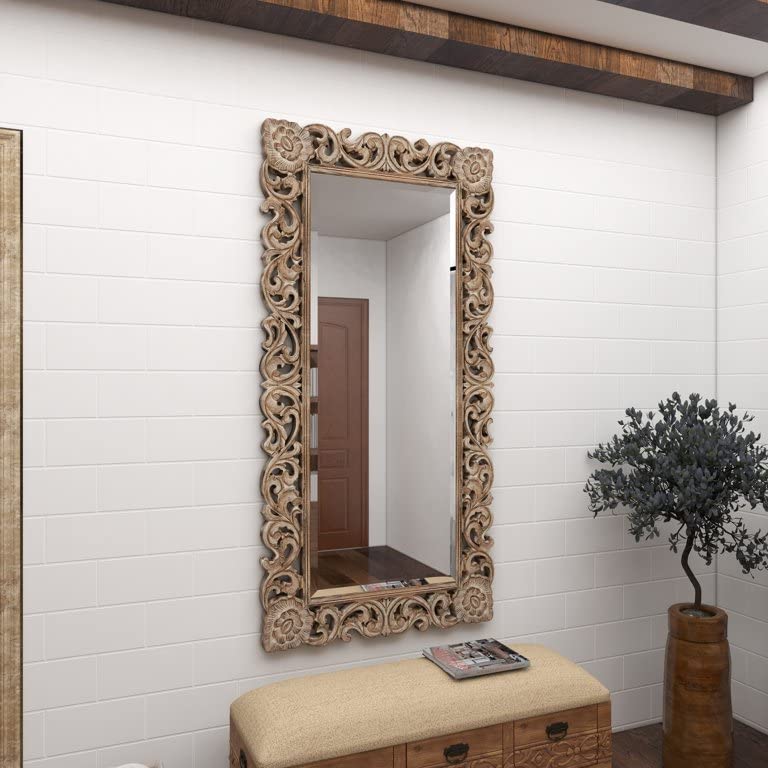 The Zara Enterprises Wooden Wall Mirror Frame with Out Mirror only Frame Colour Antique Brown Size 30×60