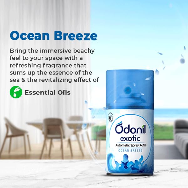 DABUR Odonil Exotic Automatic Spray Refill - 225Ml | Ocean Breeze | 2X Long Lasting | 2200 Sprays Guaranteed | Fits All Machines | Lasts Upto 60 Days