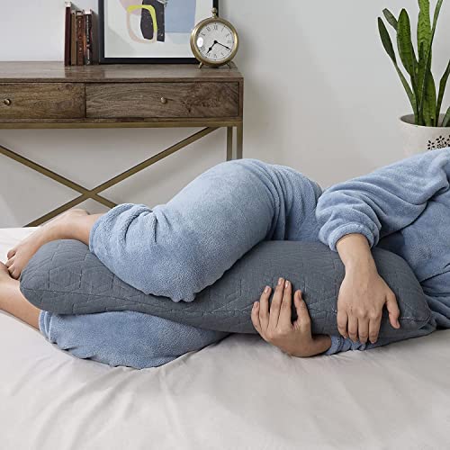 The White Willow Half Body Soft Memory Foam Pillow Insert for Maternity, Side Sleeper, Back Support with Cuddle Pillow Zippered Cover - 10" X 30", Grey