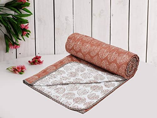 RUSTIC LINEN Super Soft Cotton Single Dohar 57X87(inches), Reversible Bed Dohar with Lahariya Border, Single Size Reversible Dohar