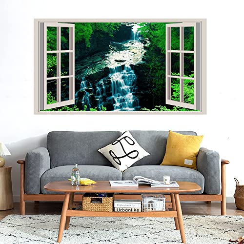 GADGETS WRAP Printed Wall Decal Sticker Fake Window Style Decal (90cm x 50cm) - Waterfall in Forest