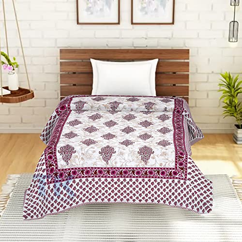 THROW KING Traditional Organic Cotton Soft Premium and Mughal Desing Print Single Bed Jaipuri Razai AC Quilt/Razai/Rajai/Blanket/Throw Floral Print, (60x90inch) (Maroon)