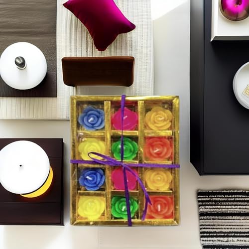 The Decor Affair 12 Pieces Beautiful Rose Flower Wax Floating Candles in Water Flower Shaped Diyas/Candles for Home Decor, Diwali Gift, New Year Gifts Multicolour Flowers Shape Wax Candles.