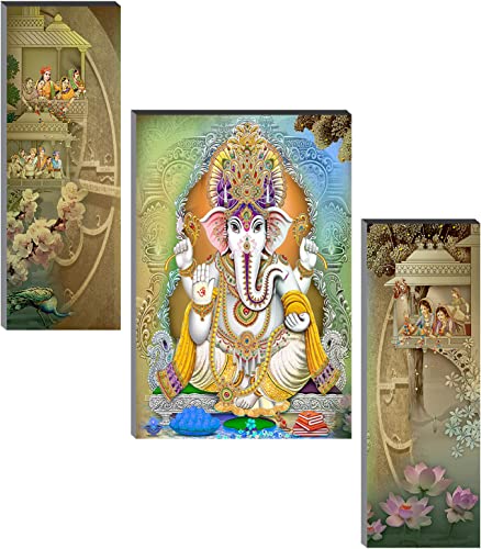 SAF paintings Ganesha Home Decorative Painting SANFJM31226 Set of 3 Radha Krishna sitting on boat Home Decorative Gift Item Painting 18 Inch X 12 Inch SANFJM31234