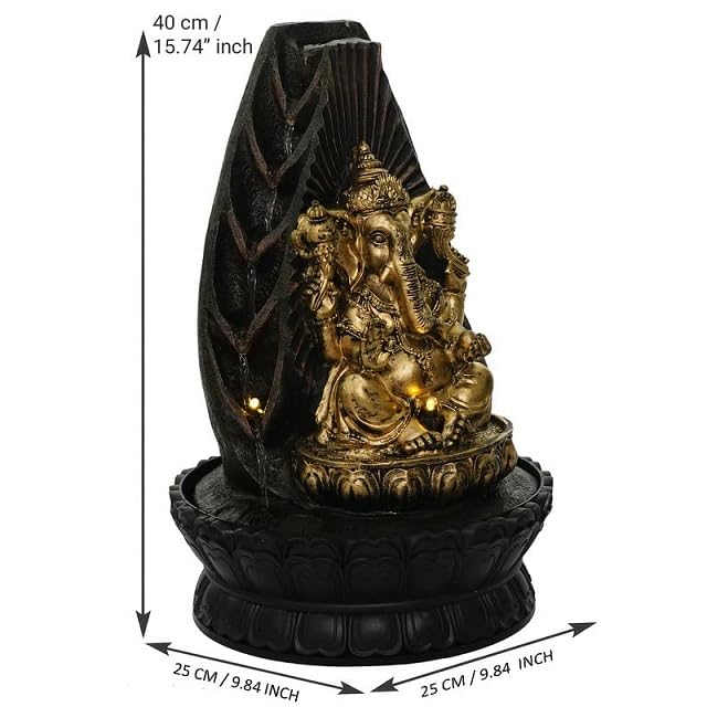 BIg Size Polyresin Ganesha Idol Table Top Home Decor Water Fountain (40 x 25 x 25 CM)