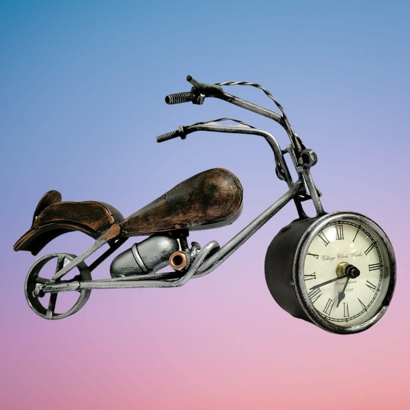 maycreation® Wrought Iron Table Clock Showpiece Gift Item for Home Decor,Antique Bike Design, 1 Piece for Home Office and Living Room Decor