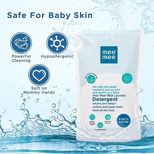 Mee Mee Mild Baby Liquid Laundry Detergent (1.2 L - Refill Pack) | Safe and Gentle| Free from Parabens, Phosphates, Brighteners & Bleach