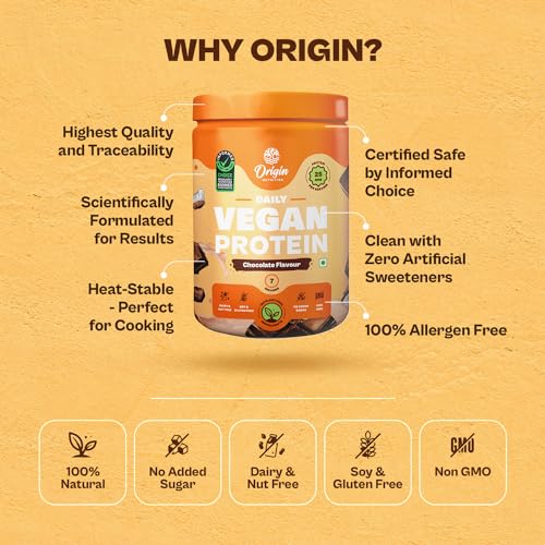 ORIGIN NUTRITION Natural & Vegan Plant Protein Powder|Ranked Best Vegan Protein|Certified 25G European Pea & Pumpkin Seed Protein|Allergen Free & Easy To Digest|Recovery & Fitness|Chocolate,271G