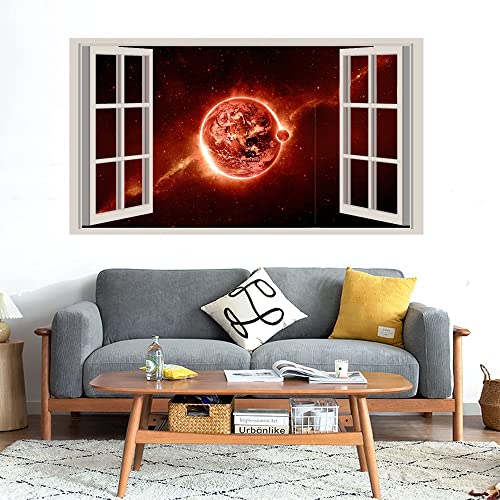 GADGETS WRAP Printed Wall Decal Sticker Fake Window Style Decal (90cm x 50cm) - Two Fired Planets