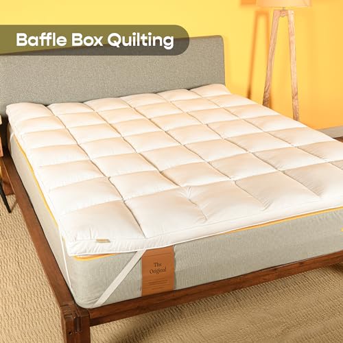 SleepyCat Cotton Microfiber Soft Mattress Topper Baffle Box Quilting 2 Inch Thickness Soft & Breathable Microfiber Fill Pefect For All Sleepers (Queen,72X60 Inches),White