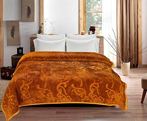 BLACKBULLS Ultra Soft Luxurious Embossed Very Warm Korean Mink Blanket Double Bed for Winter (90 x 90 Inches) Coffee