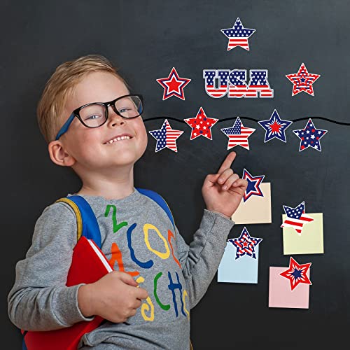 Whaline 19Pcs Patriotic Star Refrigerator Magnets Set 4th of July USA American Flag Garage Magnets with Lines Stars Stripes Magnet Decals for Independence Day Mailbox Car Kitchen Metal Door Cabinets